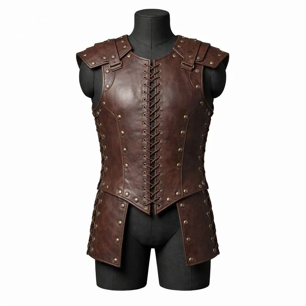 Handmade Medieval Chest Leather Armor With Pauldrons and Bracers